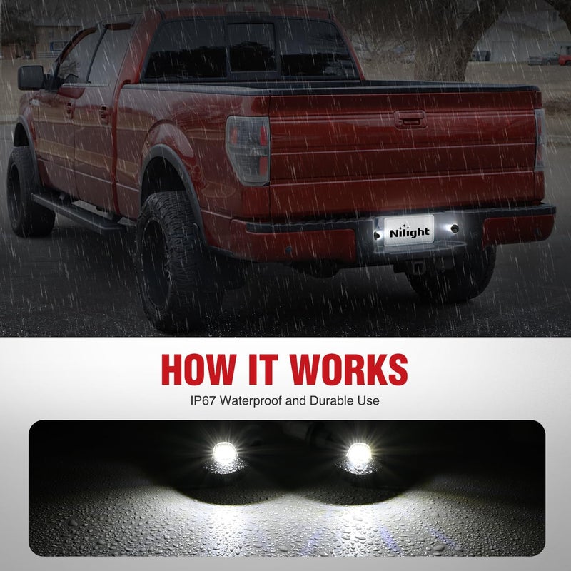 Nilight License Plate Light Compatible with 1990-2003 2004 2005 2006 2007 2008 2009 2010 2011 2012 2013 2014 Ford F150 1999-2016 F250 F350 F450 F550 Super Duty with Black housing 6000K White 2PCS Pack - Image 4